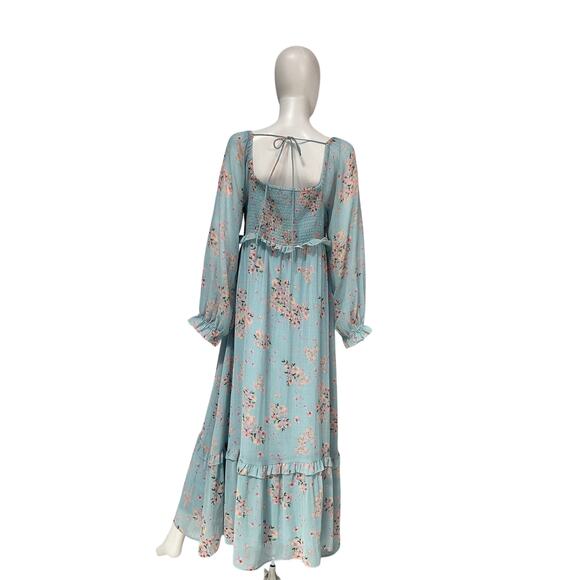 A Pea In The Pod Blue Smocked Bodice Empire Waist Dress Size L - Picture 3 of 5